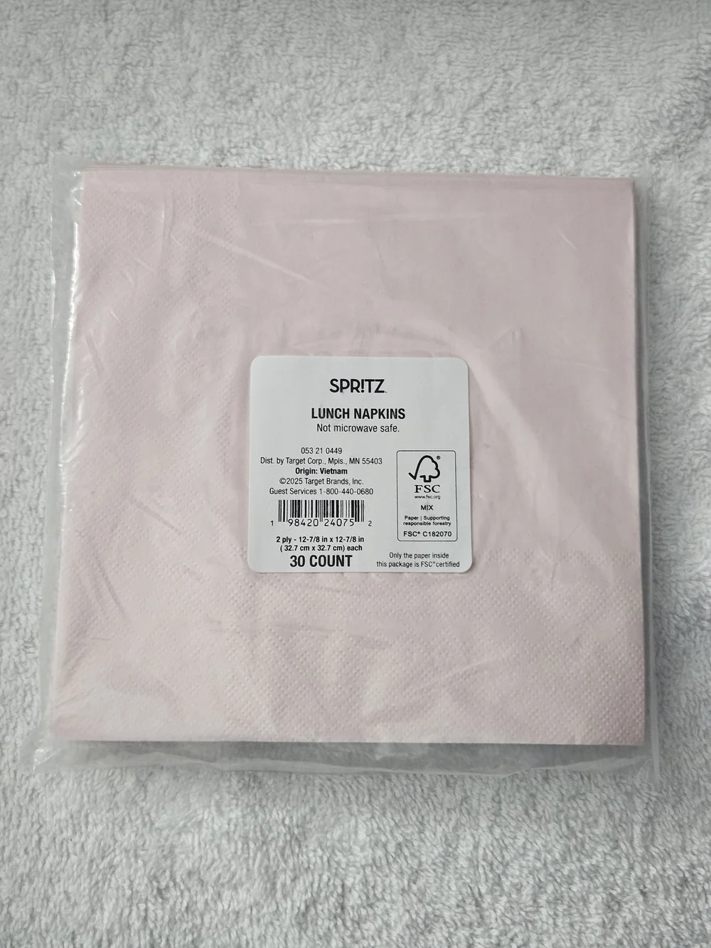 Spritz 30ct Hot Pink Let's Party Napkins Foil Lunch Paper Party Tableware Favors